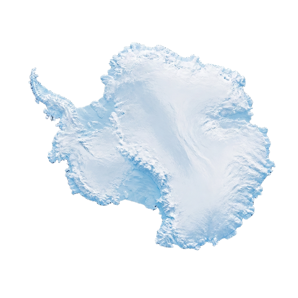 Satellite view of Antarctica showing the continent's distinctive icy shape